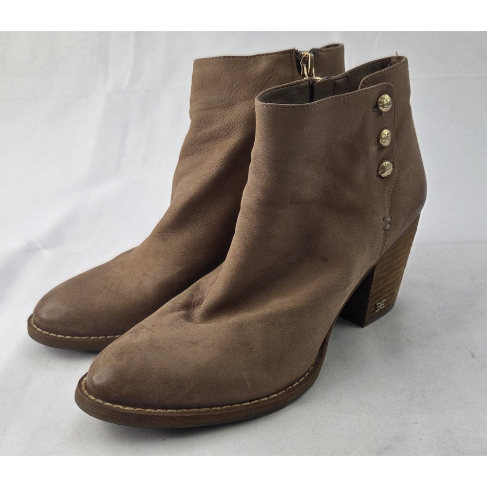 Sam Edelman Ankle Boots Women's Size 7 Brown Leather Zip Up Block Heel